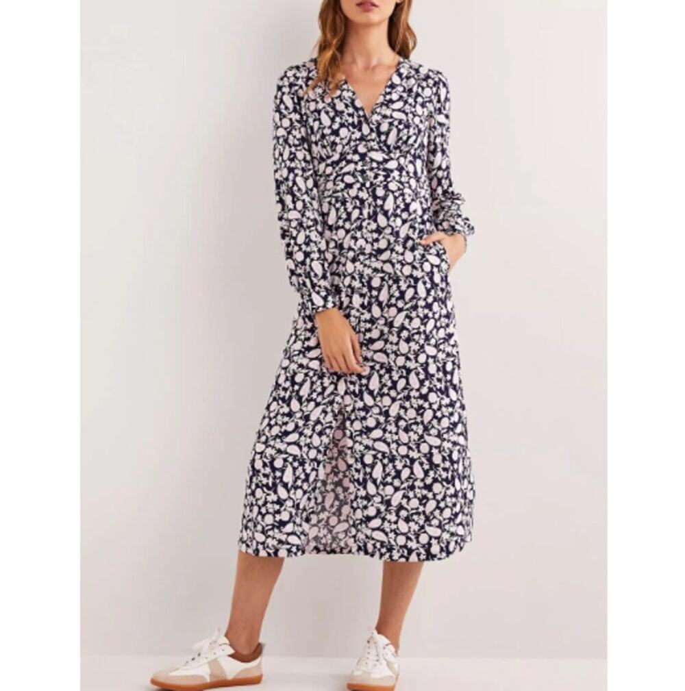 New BODEN X RTR Women's Blue Button Through Paisley Print Midi Tea Dress Size 6